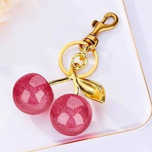 Cherry Pink Keychain Sparkle Bag Charm - Picture 1 of 5